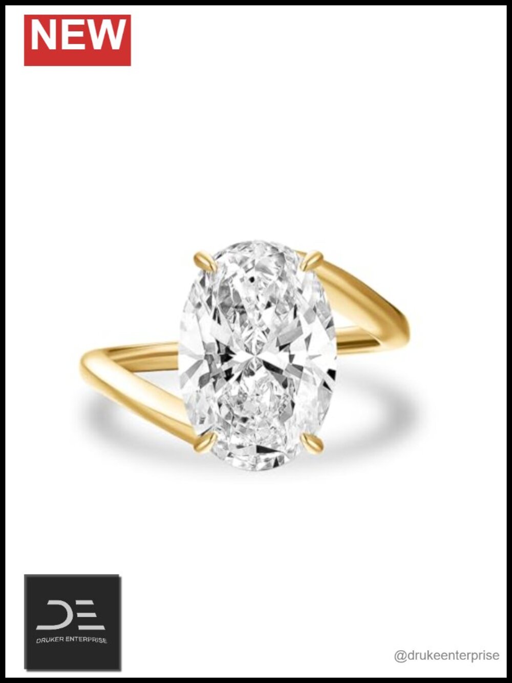 5CT Oval Cut Cubic Zirconia Wavy Engagement Ring S925 Silver 14K Gold Plated